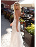 Beaded V Neck Ivory Lace Wedding Dress